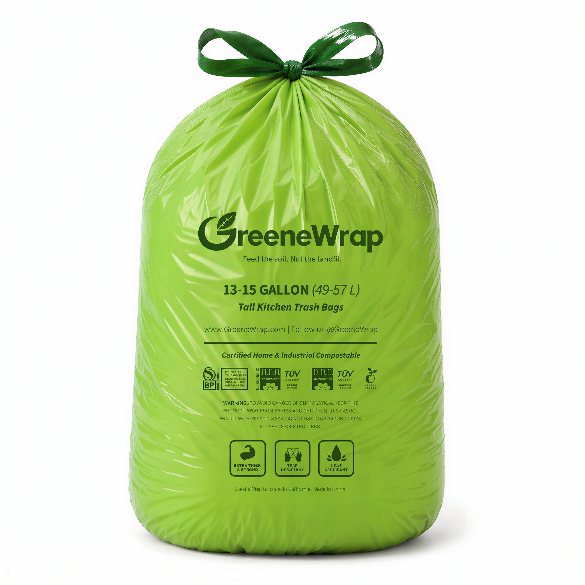 13-15 Gallon Compostable Trash Bags with Drawstring, Heavy Duty 1.2 Mil, 30 Count