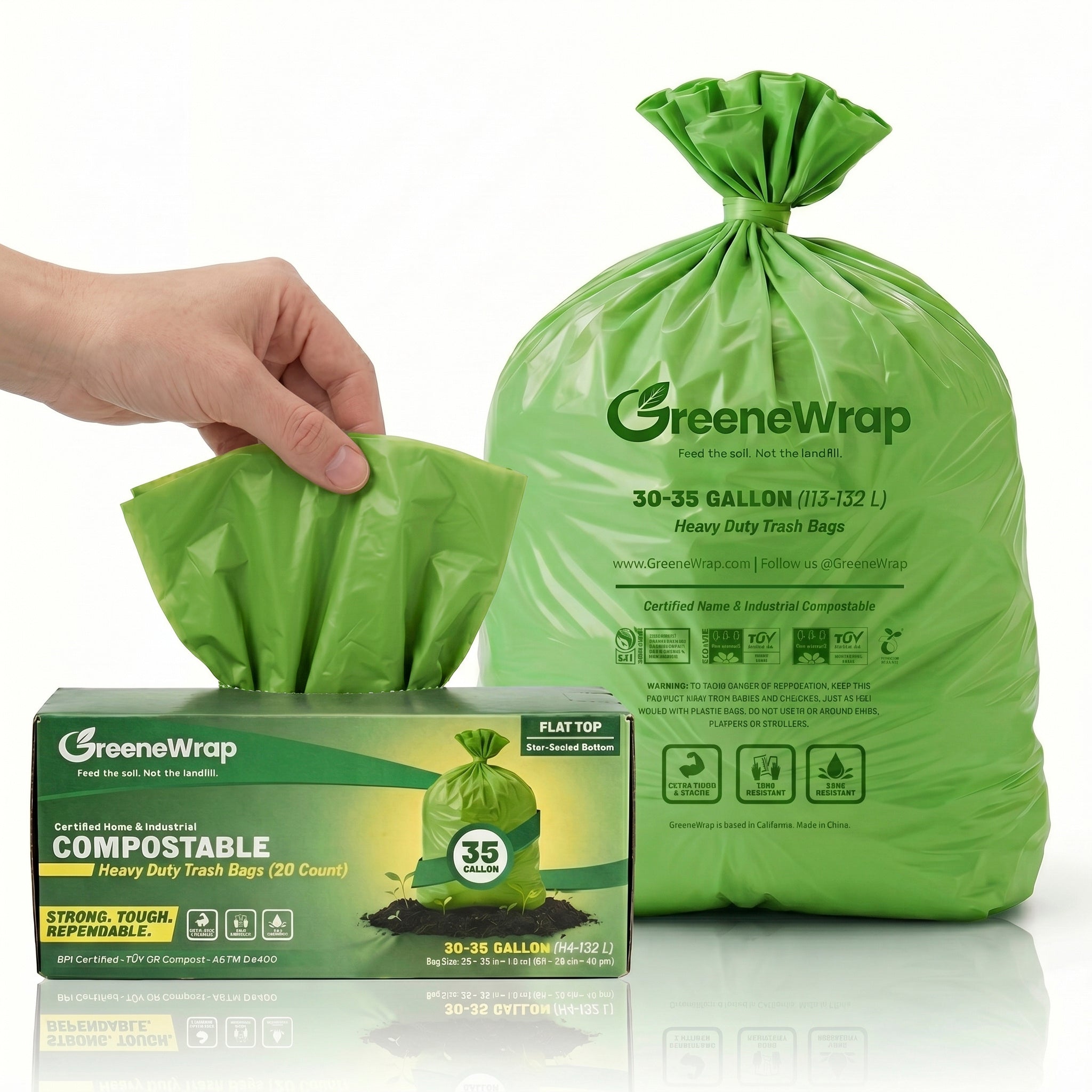 30-35 Gallon Compostable Trash Bags, Heavy Duty 1.6 Mil, 20 Count