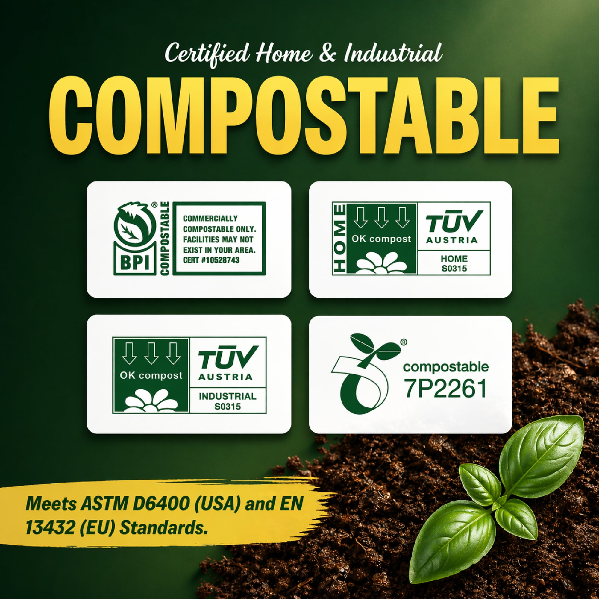 30-35 Gallon Compostable Trash Bags, Heavy Duty 1.6 Mil, 20 Count