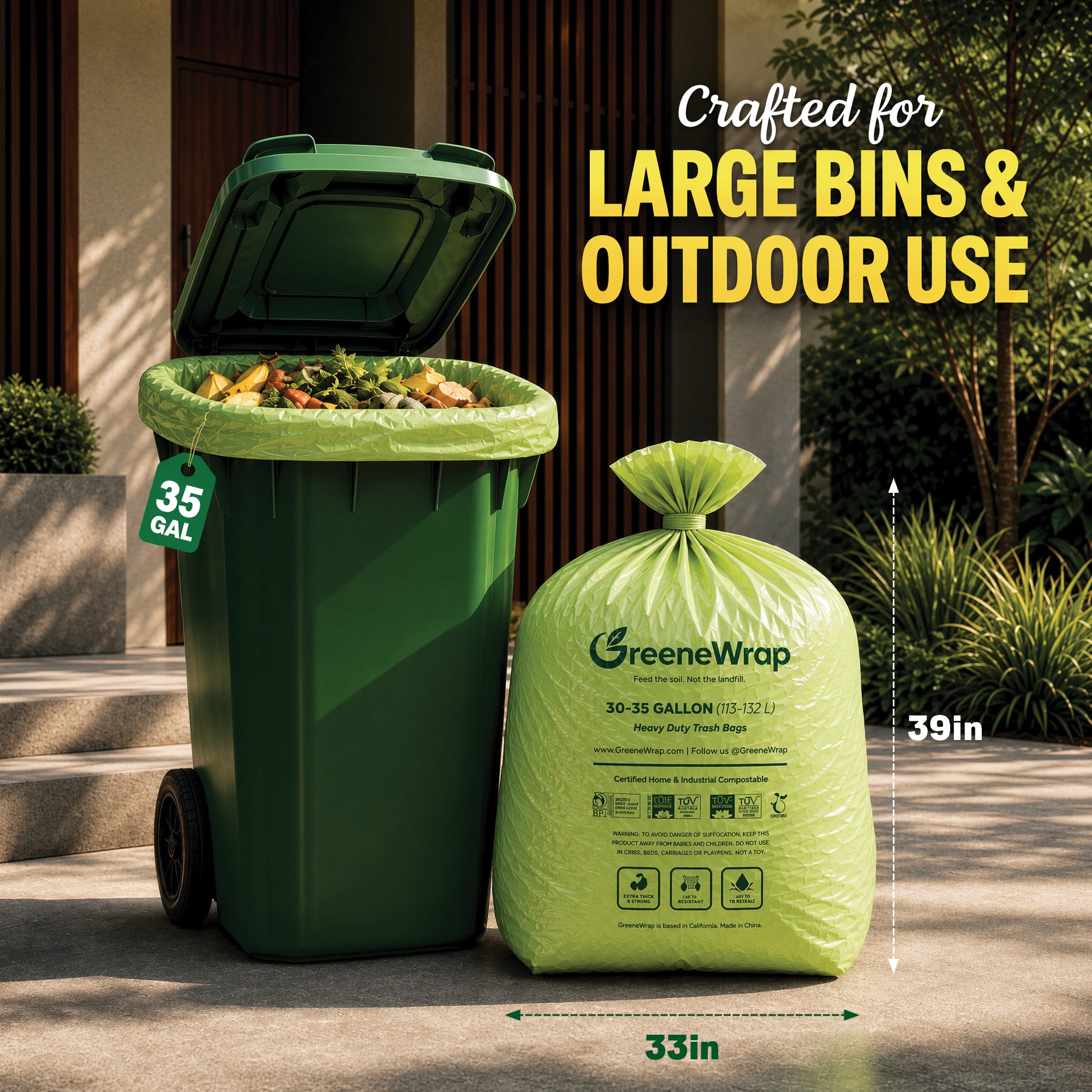 30-35 Gallon Compostable Trash Bags, Heavy Duty 1.6 Mil, 20 Count