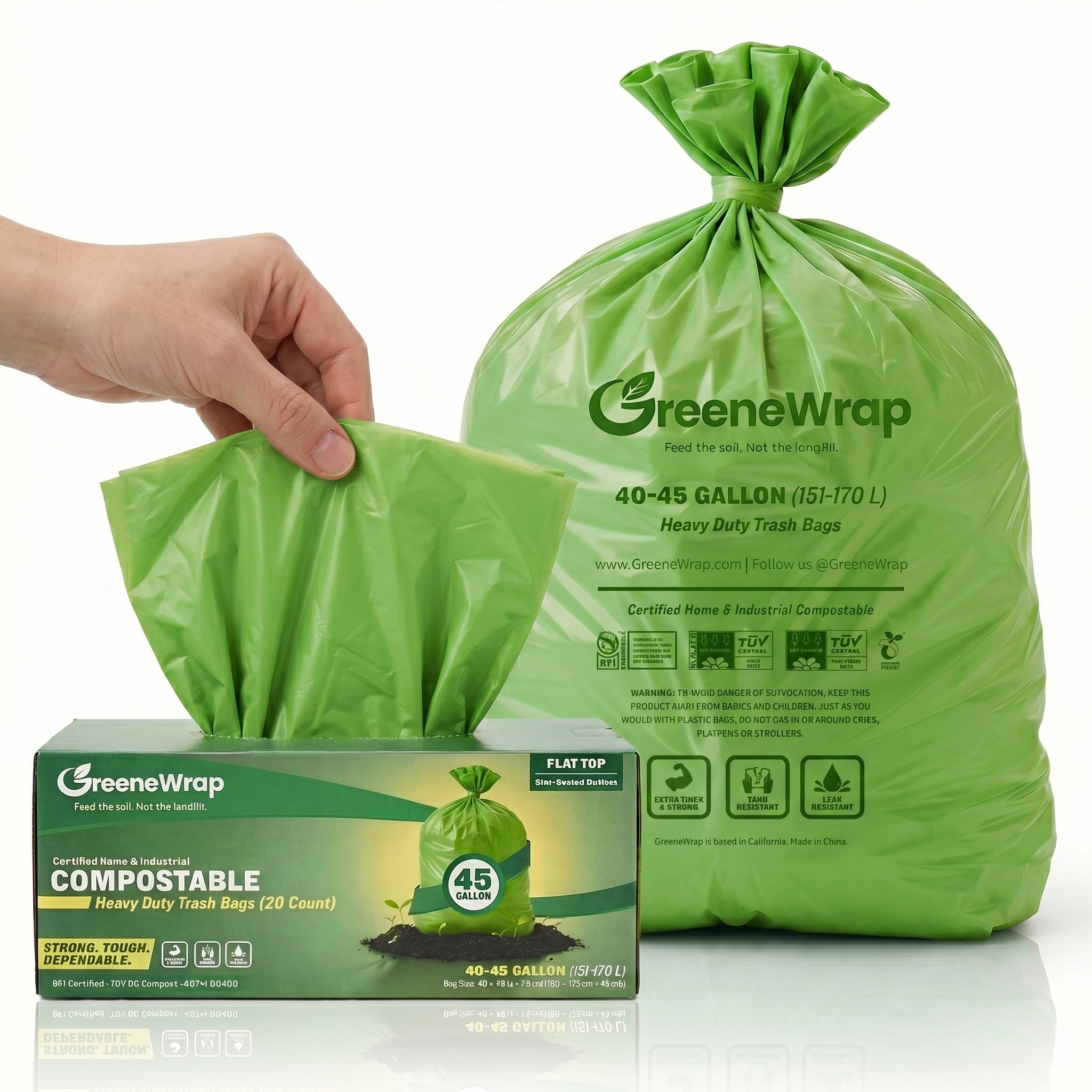 40-45 Gallon Compostable Trash Bags, Heavy Duty 1.6 Mil, 20 Count