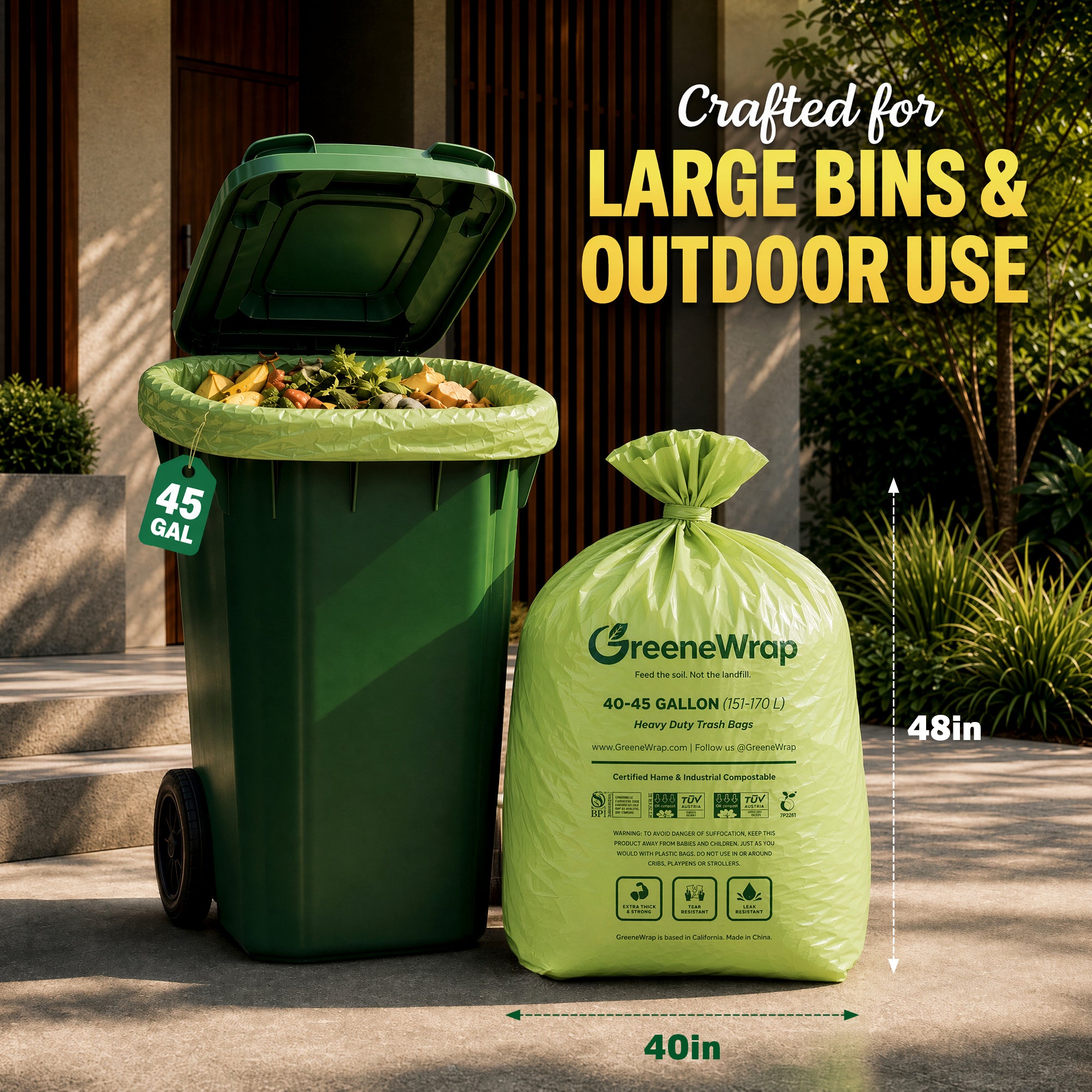 40-45 Gallon Compostable Trash Bags, Heavy Duty 1.6 Mil, 20 Count