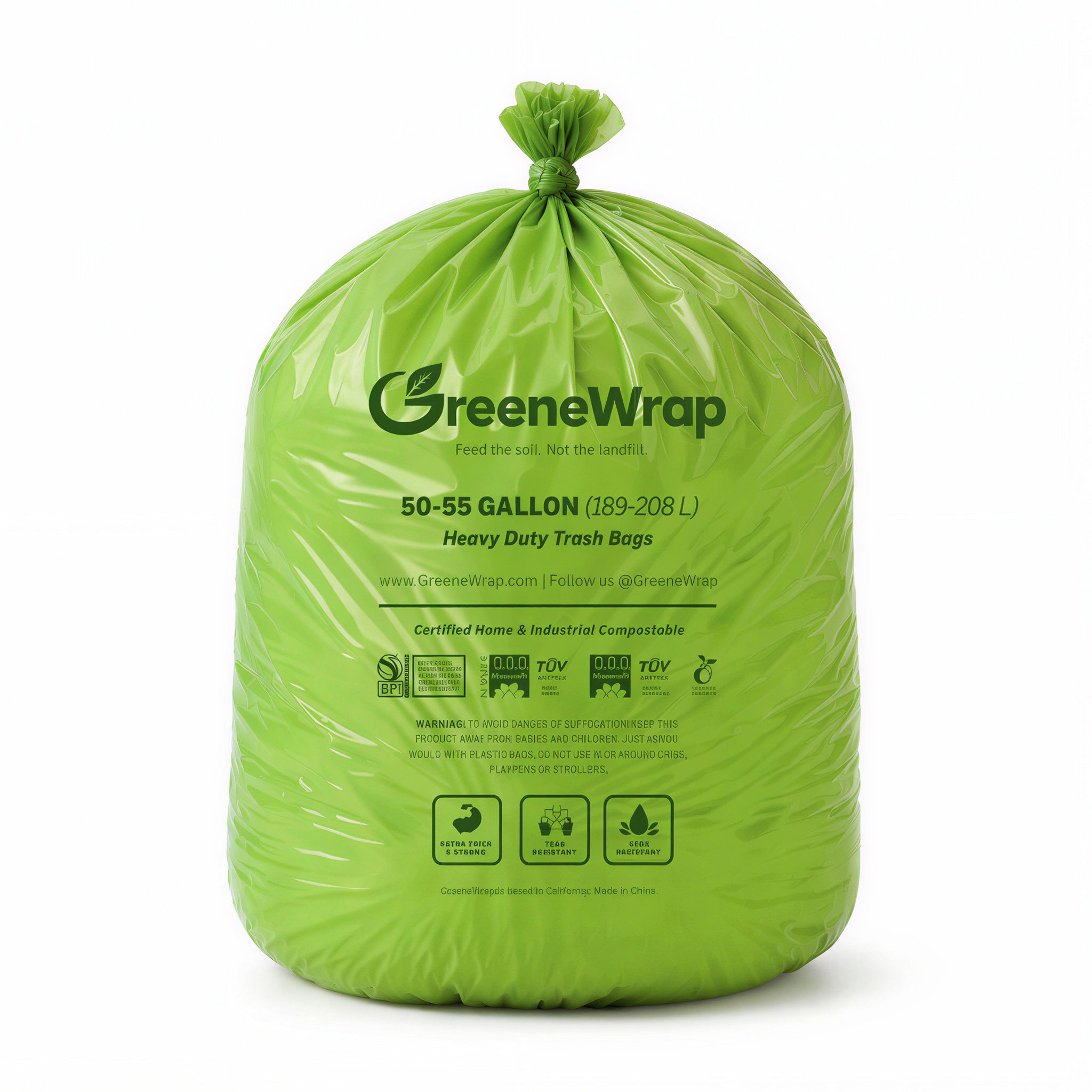 50-55 Gallon Compostable Trash Bags, Heavy Duty 2 Mil, Large Outdoor Yard Waste, 10 Count
