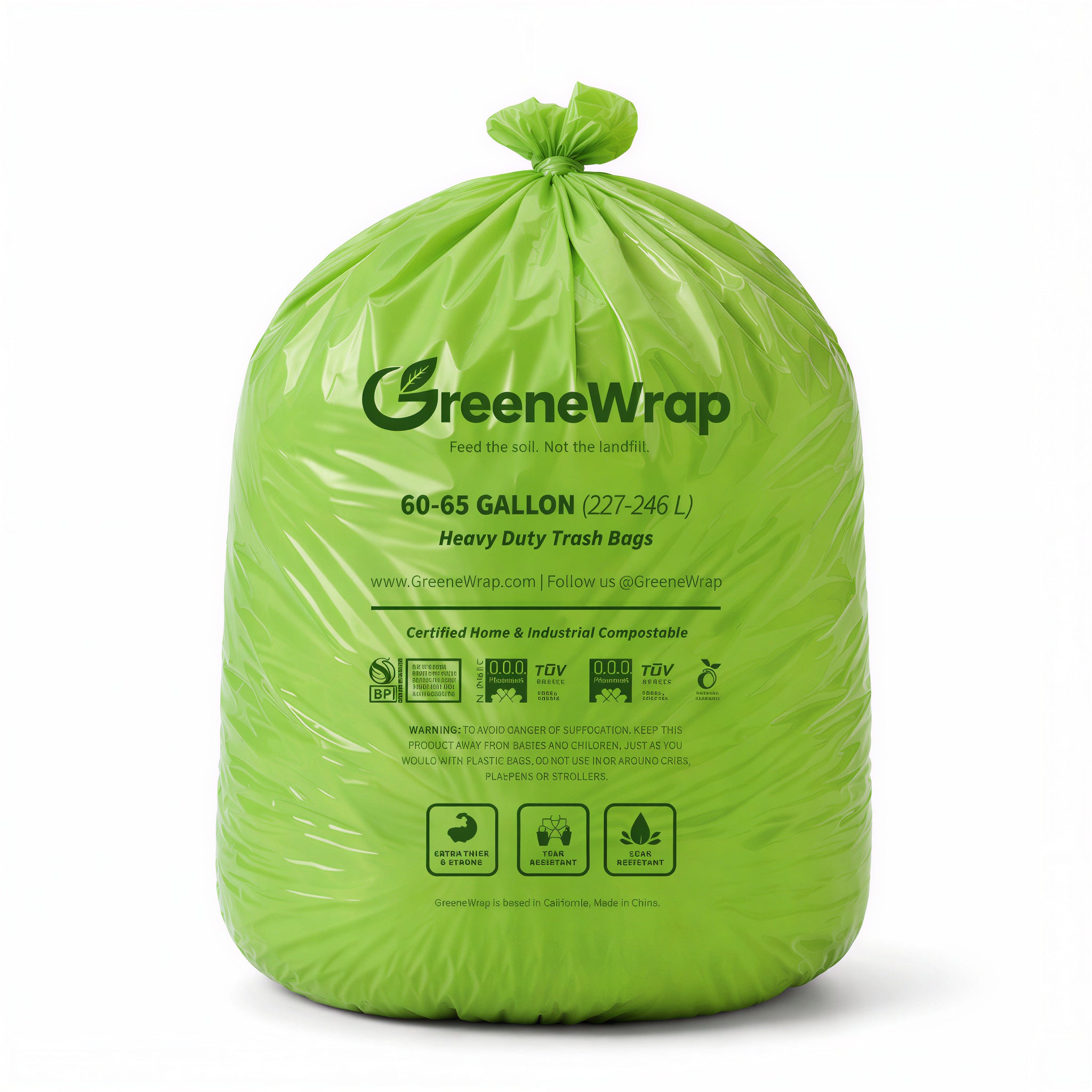 60-65 Gallon Compostable Trash Bags, Heavy Duty 2 Mil, Extra Large Outdoor Yard Waste, 10 Count
